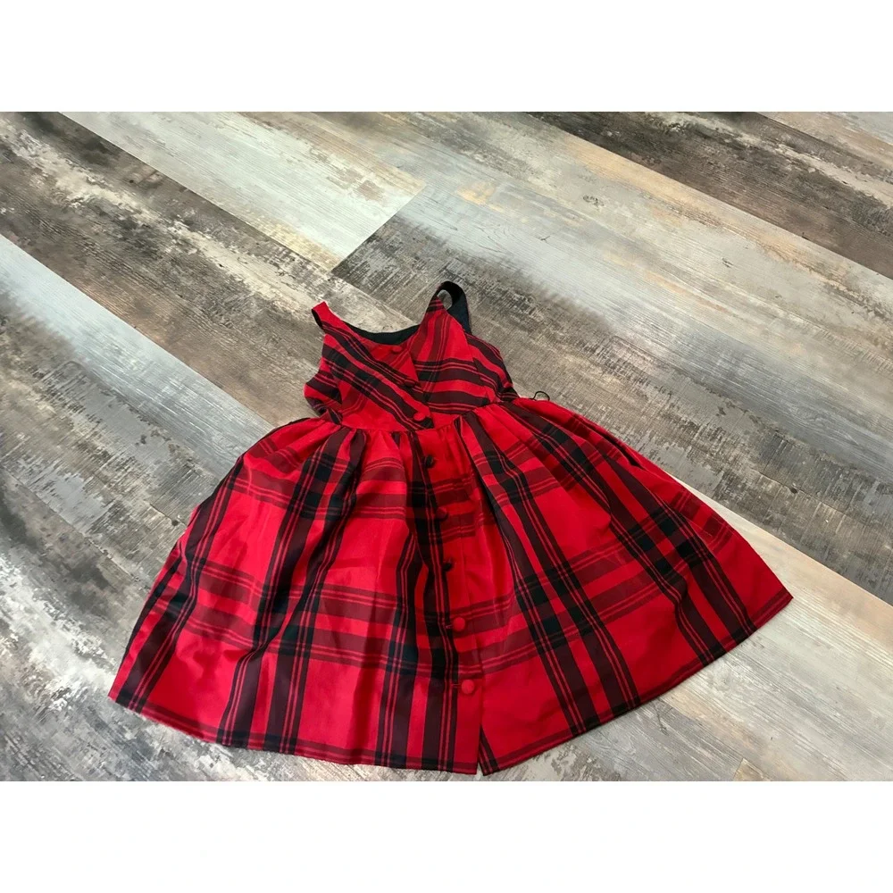 Polo Ralph Lauren Girls Red Black Tartan Plaid Holiday Taffeta Dress 4 4T
